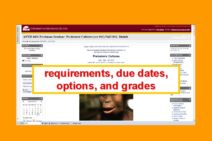 requirements, due dates, options, and grades 