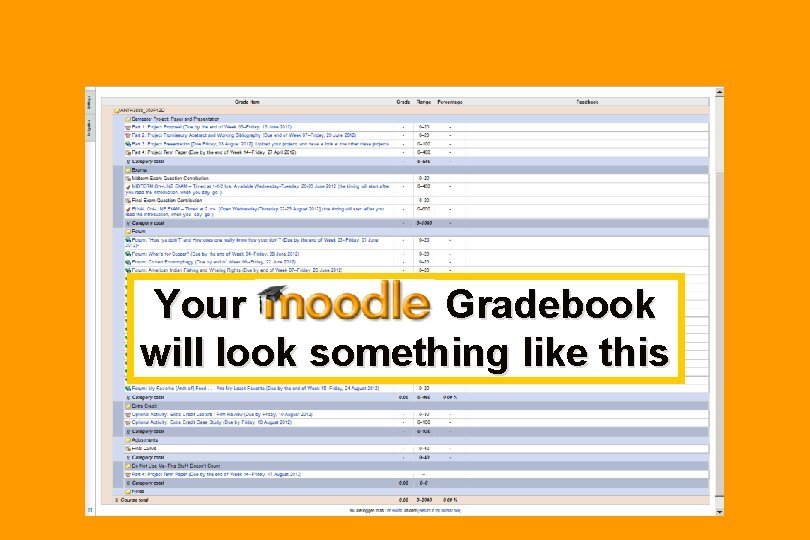Your Gradebook will look something like this 