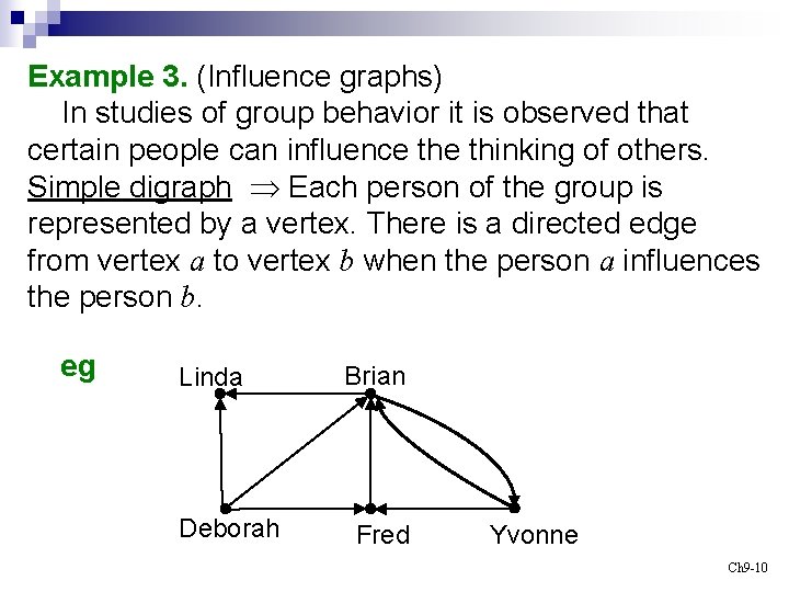 Example 3. (Influence graphs) In studies of group behavior it is observed that certain