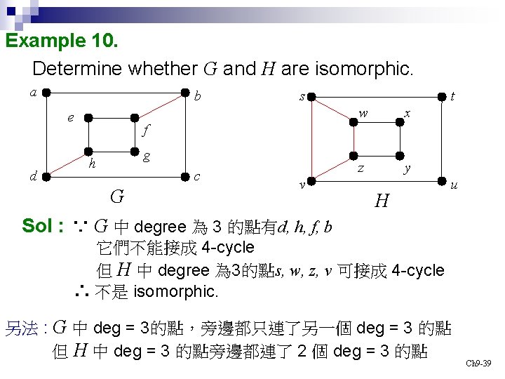 Example 10. Determine whether G and H are isomorphic. a b e d s