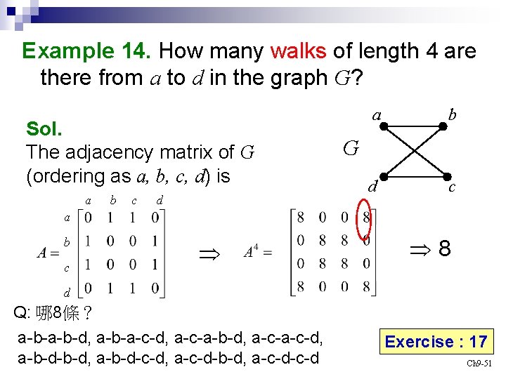 Example 14. How many walks of length 4 are there from a to d