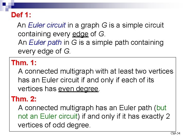 Def 1: An Euler circuit in a graph G is a simple circuit containing