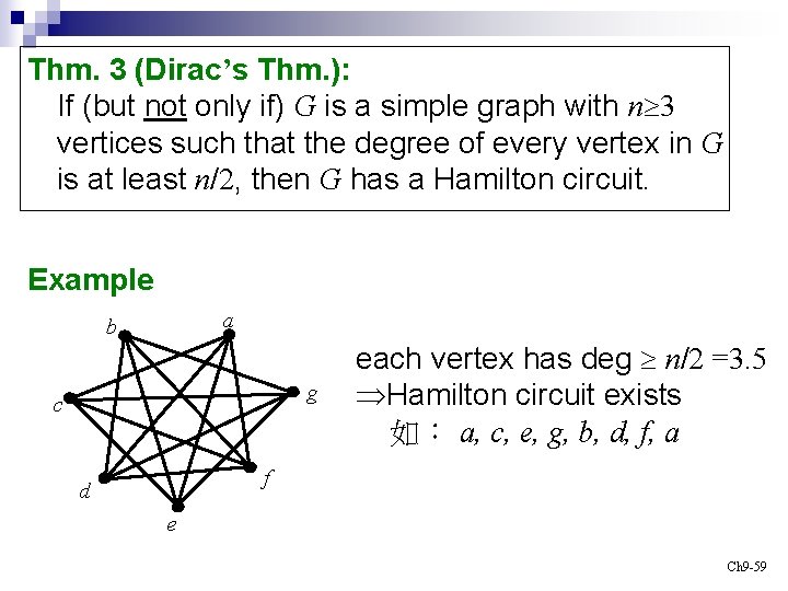 Thm. 3 (Dirac’s Thm. ): If (but not only if) G is a simple