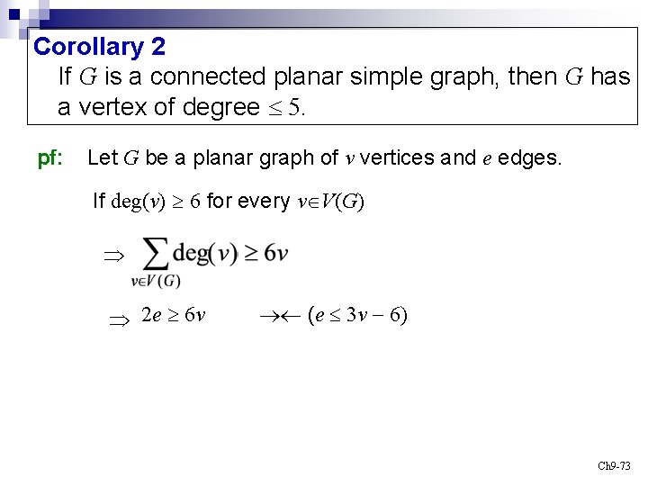 Corollary 2 If G is a connected planar simple graph, then G has a