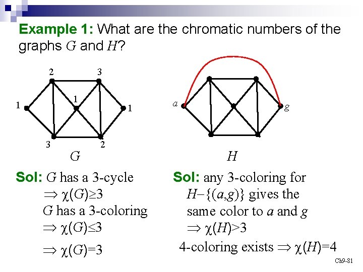 Example 1: What are the chromatic numbers of the graphs G and H? 2