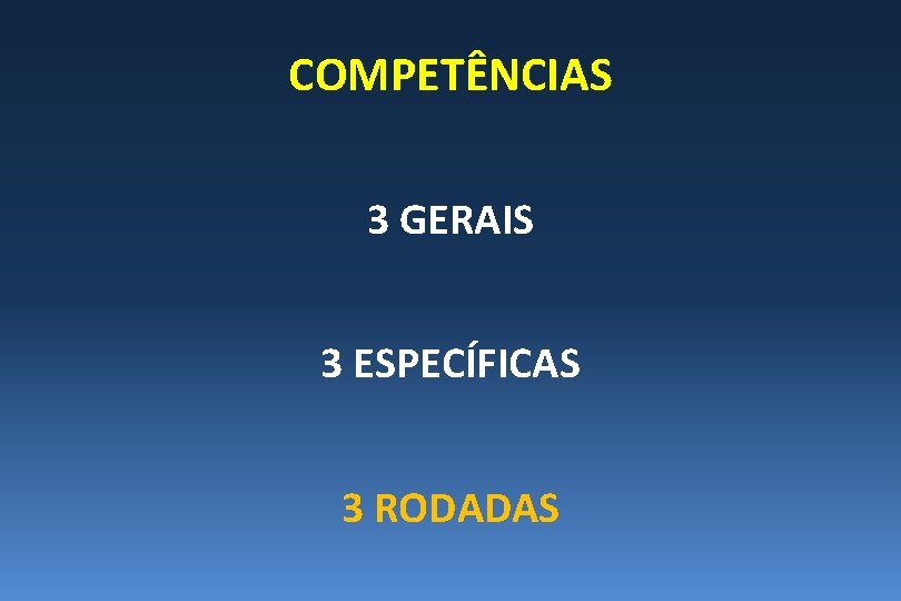 COMPETÊNCIAS 3 GERAIS 3 ESPECÍFICAS 3 RODADAS COMPETÊNCIAS 3 GERAIS 3 ESPECÍFICAS 3 RODADAS