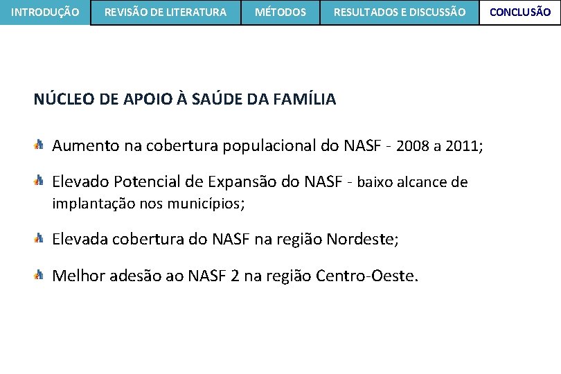 INTRODUÇÃO REVISÃO DE LITERATURA MÉTODOS RESULTADOS E DISCUSSÃO NÚCLEO DE APOIO À SAÚDE DA INTRODUÇÃO REVISÃO DE LITERATURA MÉTODOS RESULTADOS E DISCUSSÃO NÚCLEO DE APOIO À SAÚDE DA