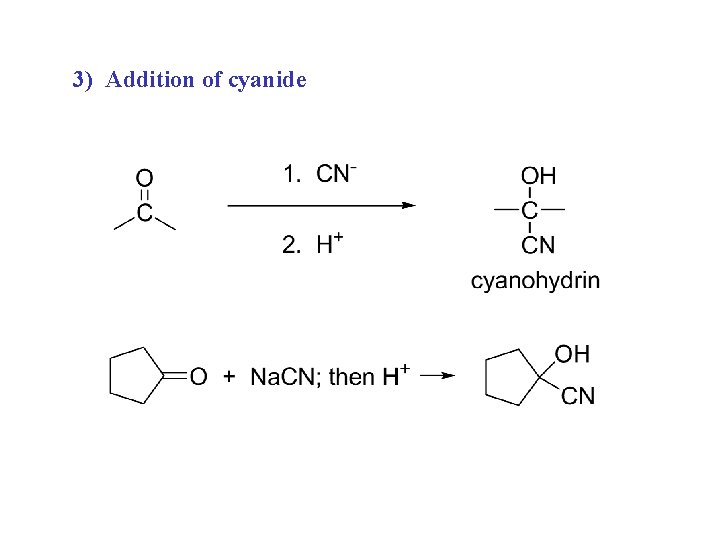 3) Addition of cyanide 3) Addition of cyanide