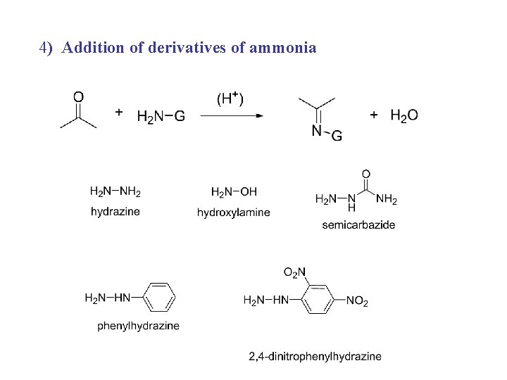 4) Addition of derivatives of ammonia 4) Addition of derivatives of ammonia