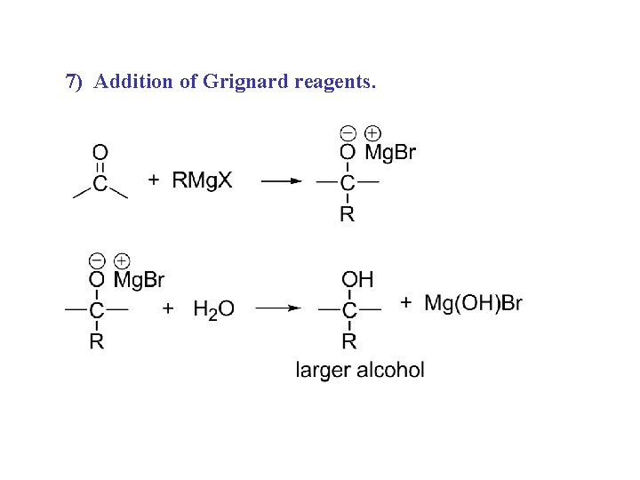 7) Addition of Grignard reagents. 7) Addition of Grignard reagents.