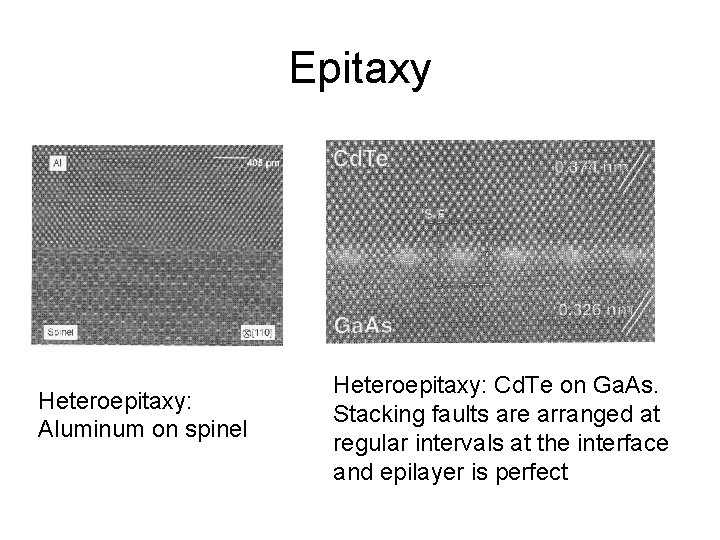 Epitaxy Heteroepitaxy: Aluminum on spinel Heteroepitaxy: Cd. Te on Ga. As. Stacking faults are