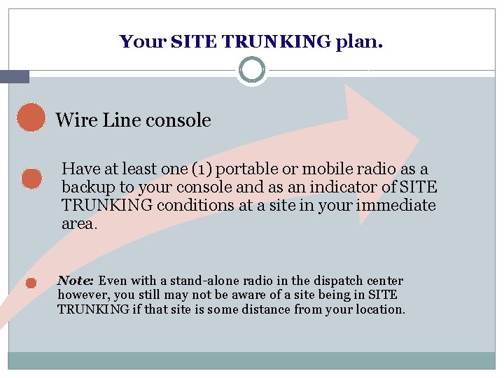 Your SITE TRUNKING plan. Wire Line console Have at least one (1) portable or