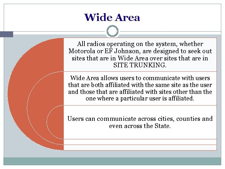 Wide Area All radios operating on the system, whether Motorola or EF Johnson, are