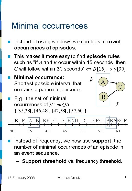 Minimal occurrences n Instead of using windows we can look at exact occurrences of