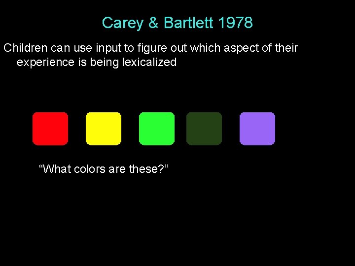 Carey & Bartlett 1978 Children can use input to figure out which aspect of Carey & Bartlett 1978 Children can use input to figure out which aspect of