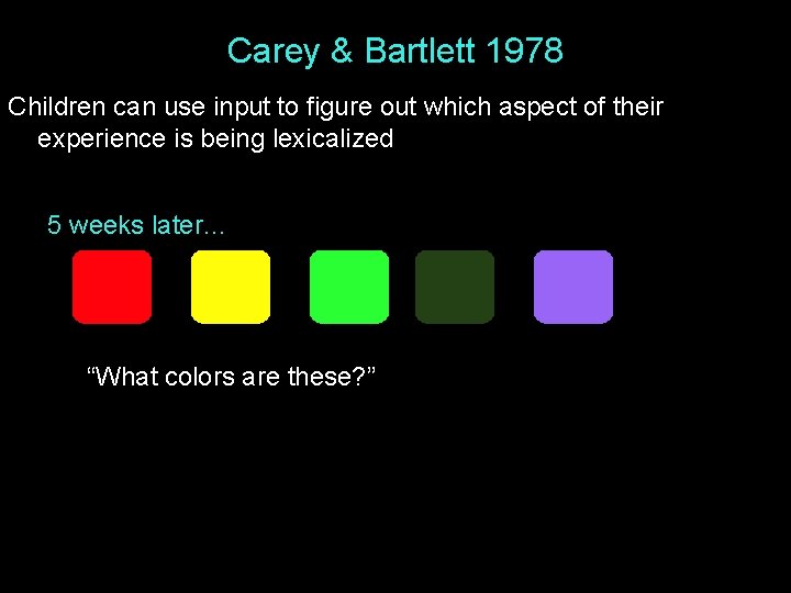 Carey & Bartlett 1978 Children can use input to figure out which aspect of Carey & Bartlett 1978 Children can use input to figure out which aspect of