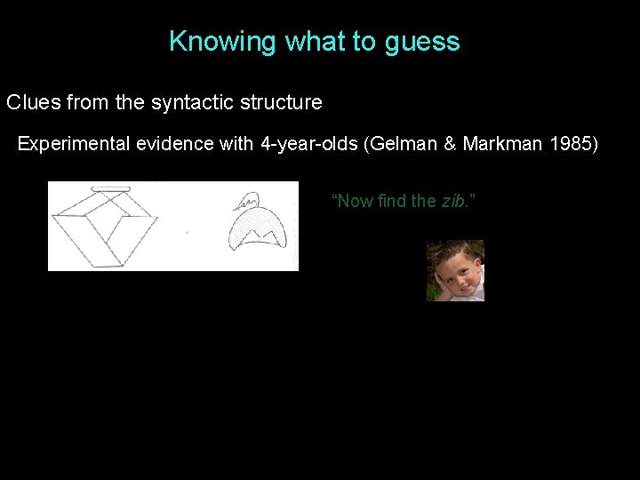 Knowing what to guess Clues from the syntactic structure Experimental evidence with 4 -year-olds Knowing what to guess Clues from the syntactic structure Experimental evidence with 4 -year-olds