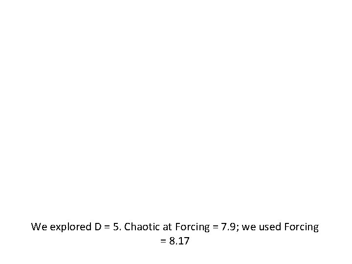 We explored D = 5. Chaotic at Forcing = 7. 9; we used Forcing