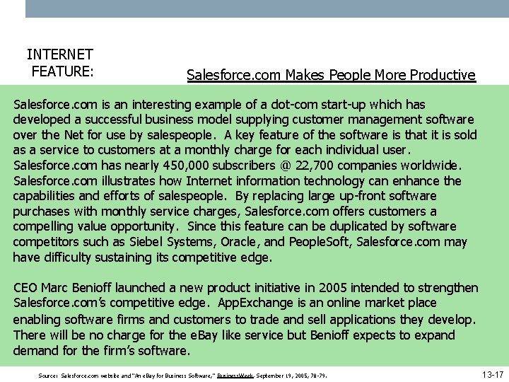 INTERNET FEATURE: Salesforce. com Makes People More Productive Salesforce. com is an interesting example