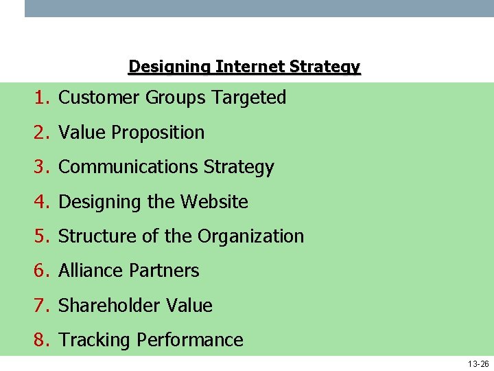 Designing Internet Strategy 1. Customer Groups Targeted 2. Value Proposition 3. Communications Strategy 4.