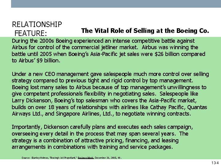 RELATIONSHIP FEATURE: The Vital Role of Selling at the Boeing Co. During the 2000