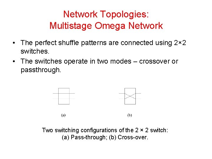 Network Topologies: Multistage Omega Network • The perfect shuffle patterns are connected using 2×
