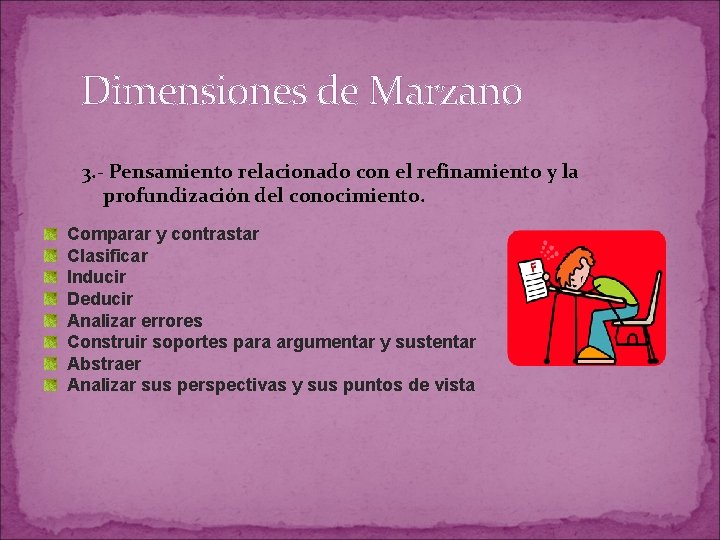 Dimensiones de Marzano 3. - Pensamiento relacionado con el refinamiento y la profundización del