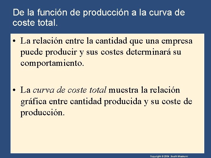 De la función de producción a la curva de coste total. • La relación