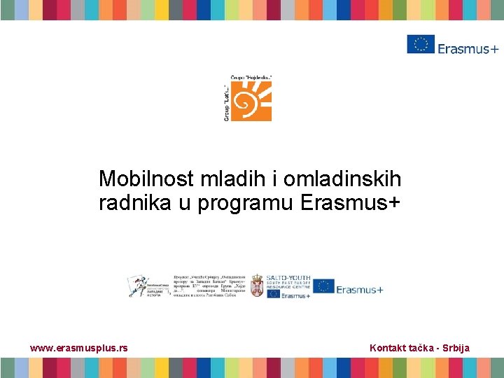 Mobilnost mladih i omladinskih radnika u programu Erasmus+ www. erasmusplus. rs Kontakt tačka -