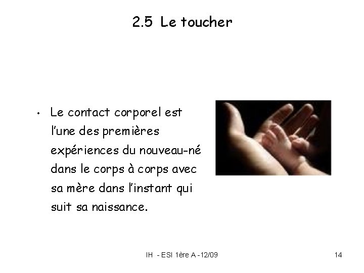 2. 5 Le toucher • Le contact corporel est l’une des premières expériences du 2. 5 Le toucher • Le contact corporel est l’une des premières expériences du