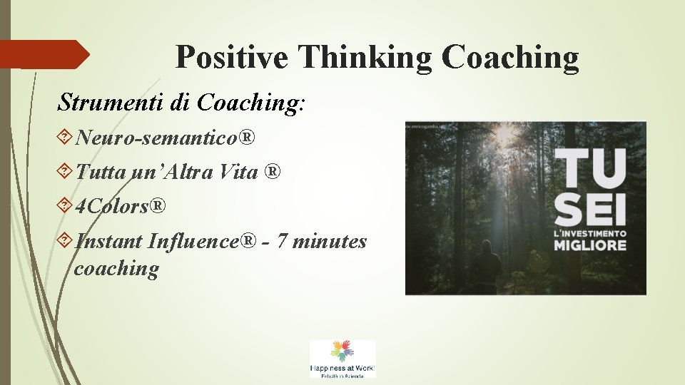 Positive Thinking Coaching Strumenti di Coaching: Neuro-semantico® Tutta un’Altra Vita ® 4 Colors® Instant