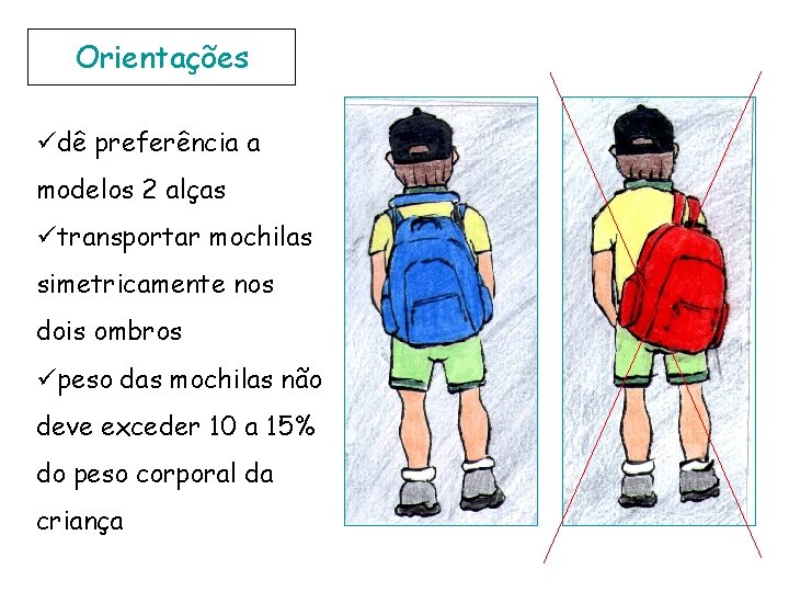 Orientações üdê preferência a modelos 2 alças ütransportar mochilas simetricamente nos dois ombros üpeso