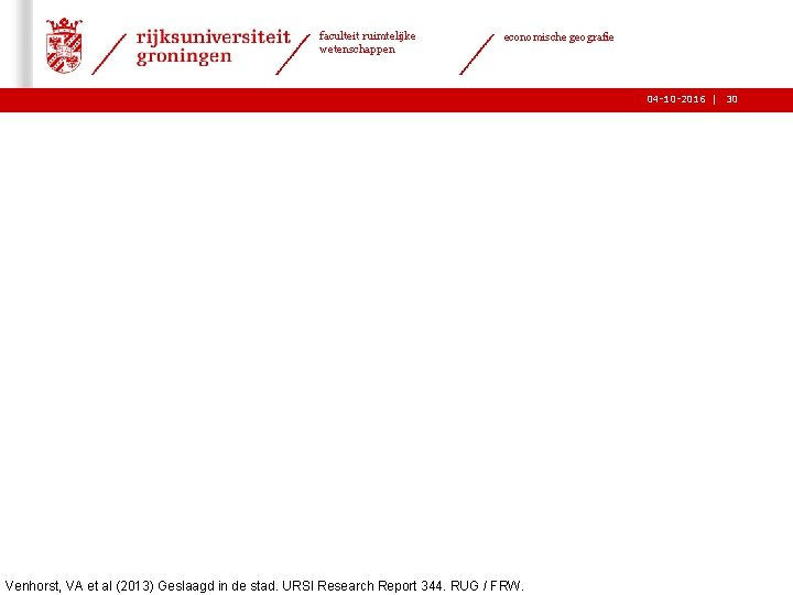 faculteit ruimtelijke wetenschappen economische geografie 04 -10 -2016 | 30 Venhorst, VA et al