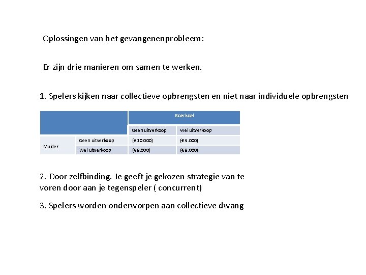 Oplossingen van het gevangenenprobleem: Er zijn drie manieren om samen te werken. 1. Spelers