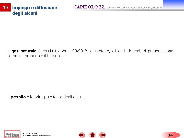 10 Impiego e diffusione degli alcani CAPITOLO 22. CHIMICA ORGANICA: ALCANI, ALCHENI, ALCHINI Il