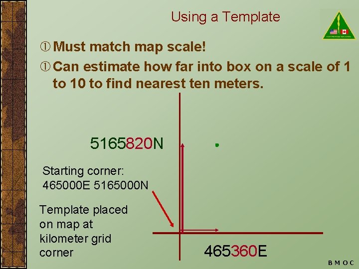 Using a Template Must match map scale! Can estimate how far into box on