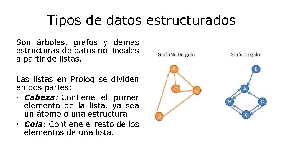 Tipos de datos estructurados Son árboles, grafos y demás estructuras de datos no lineales