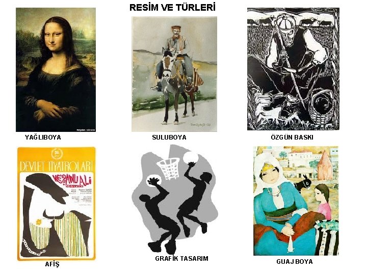 RESİM VE TÜRLERİ YAĞLIBOYA AFİŞ SULUBOYA GRAFİK TASARIM ÖZGÜN BASKI GUAJ BOYA 