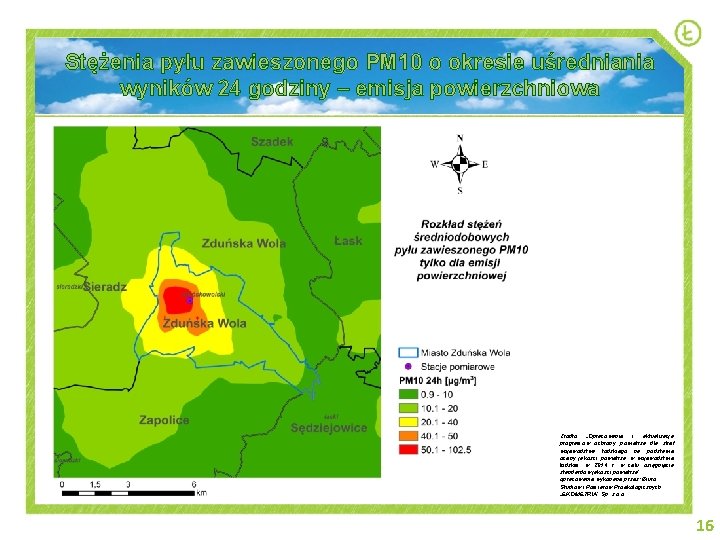 Stężenia pyłu zawieszonego PM 10 o okresie uśredniania wyników 24 godziny – emisja powierzchniowa