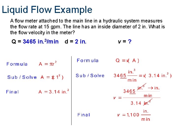 Liquid Flow Example A flow meter attached to the main line in a hydraulic Liquid Flow Example A flow meter attached to the main line in a hydraulic