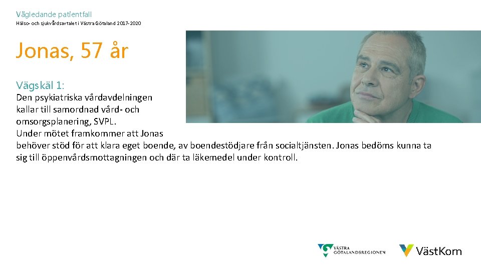 Vägledande patientfall Hälso- och sjukvårdsavtalet i Västra Götaland 2017 -2020 Jonas, 57 år Vägskäl