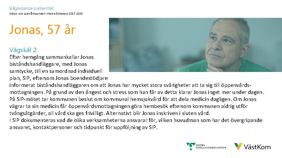 Vägledande patientfall Hälso- och sjukvårdsavtalet i Västra Götaland 2017 -2020 Jonas, 57 år Vägskäl