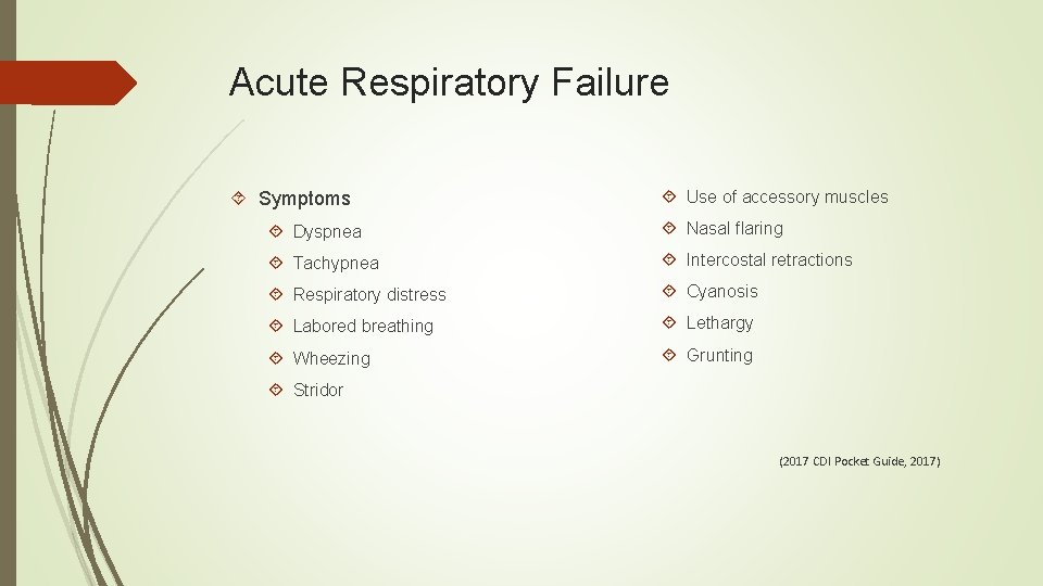 Acute Respiratory Failure Symptoms Use of accessory muscles Dyspnea Nasal flaring Tachypnea Intercostal retractions