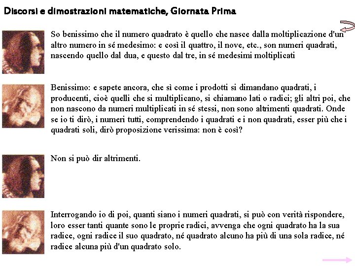 Discorsi e dimostrazioni matematiche, Giornata Prima So benissimo che il numero quadrato è quello