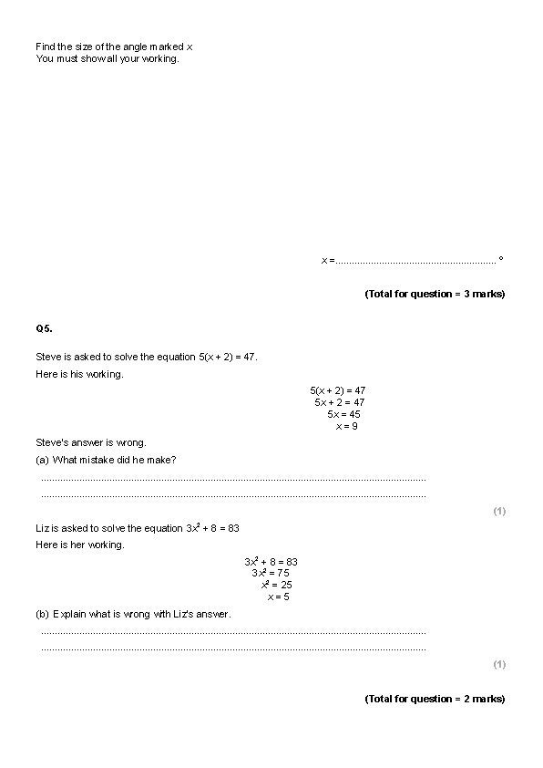 Find the size of the angle marked x You must show all your working.