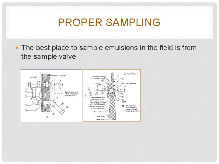 PROPER SAMPLING • The best place to sample emulsions in the field is from