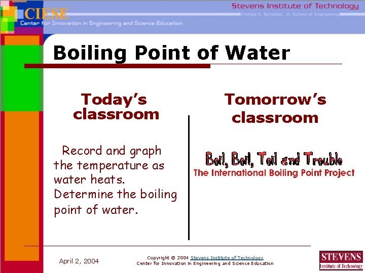 Boiling Point of Water Today’s classroom Tomorrow’s classroom Record and graph the temperature as