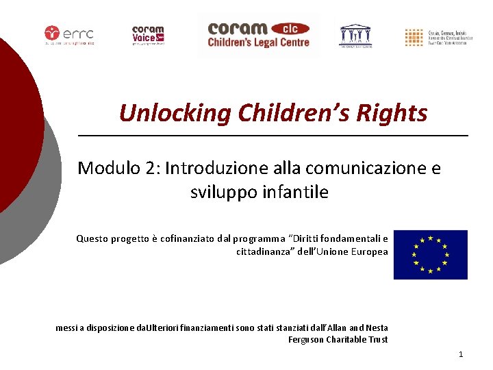 Unlocking Children’s Rights Modulo 2: Introduzione alla comunicazione e sviluppo infantile Questo progetto è