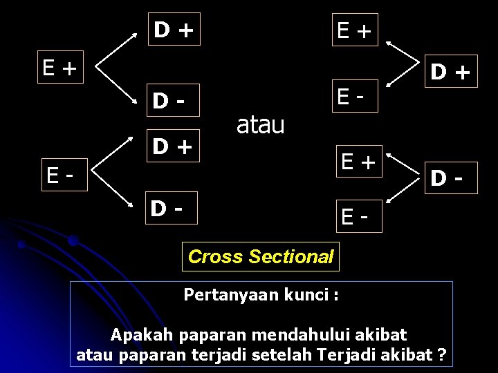 D+ E+ E+ DD+ atau E- ED- E+ D+ D- ECross Sectional Pertanyaan kunci