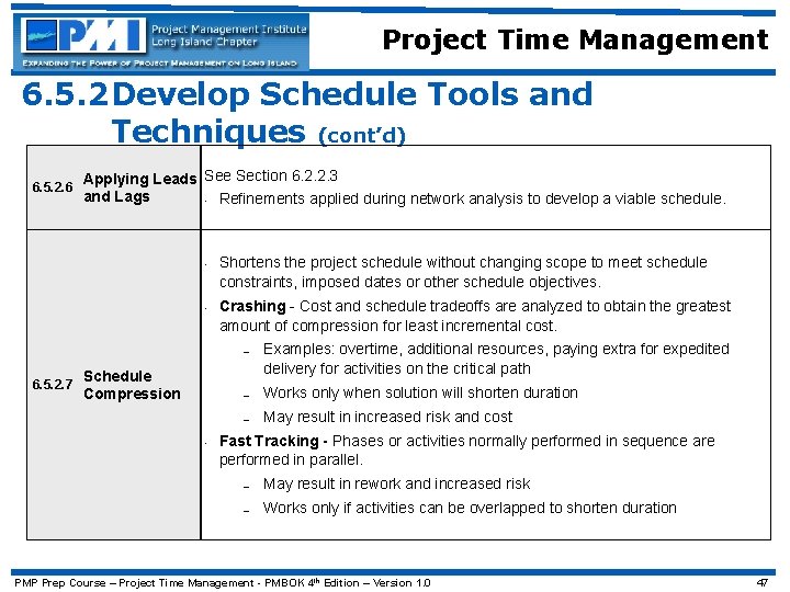 Project Time Management 6. 5. 2 Develop Schedule Tools and Techniques (cont’d) 6. 5.